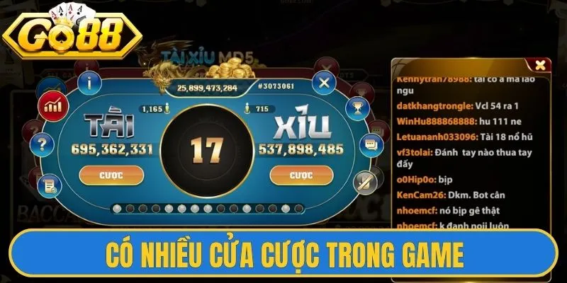 Có nhiều cửa cược trong game