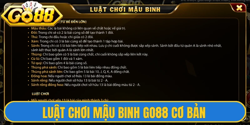 Luật chơi Mậu binh Go88 cơ bản người mới phải nắm